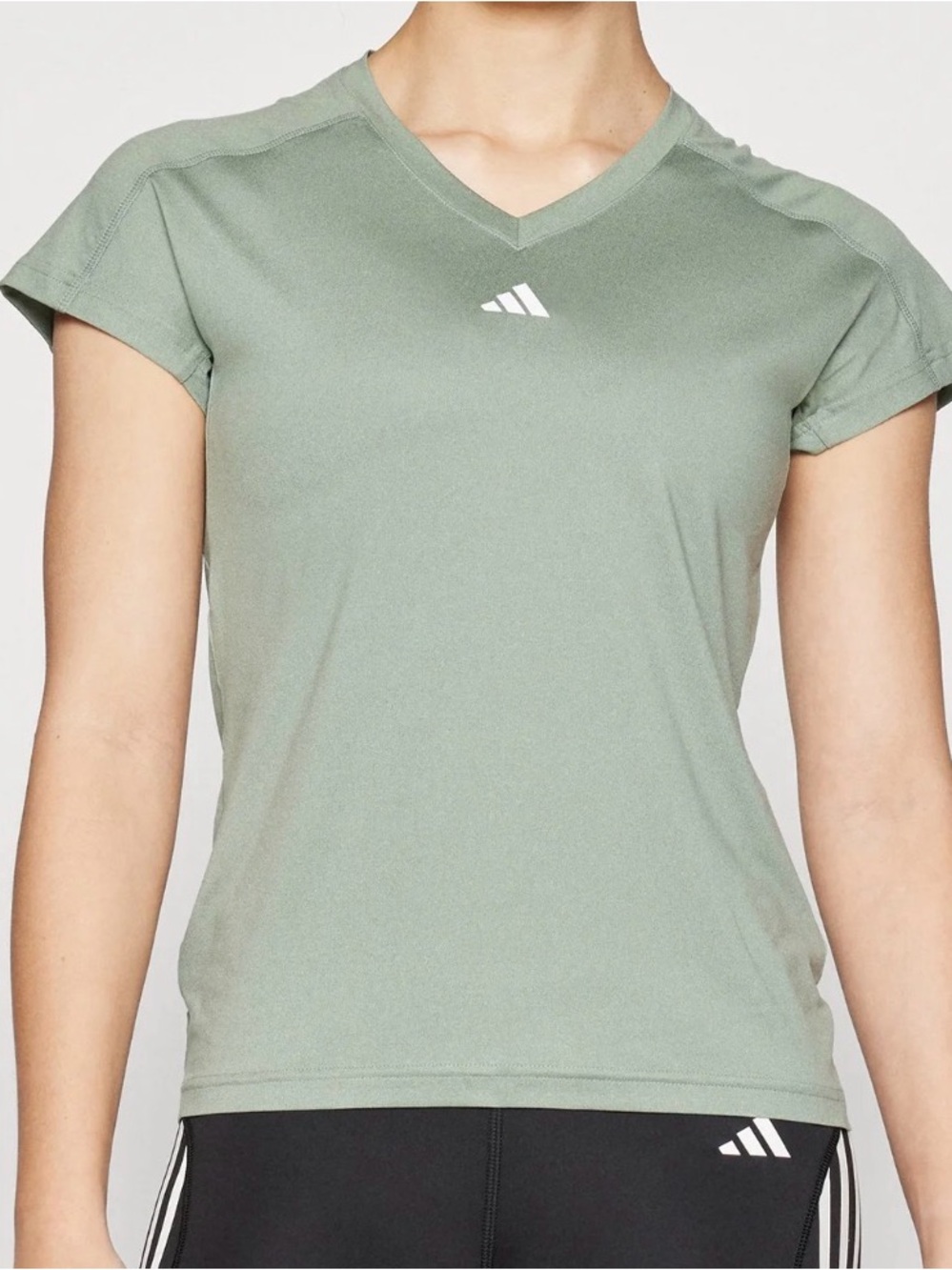 Adidas Sage Green V-Neck Short Sleeve Tee Size XS